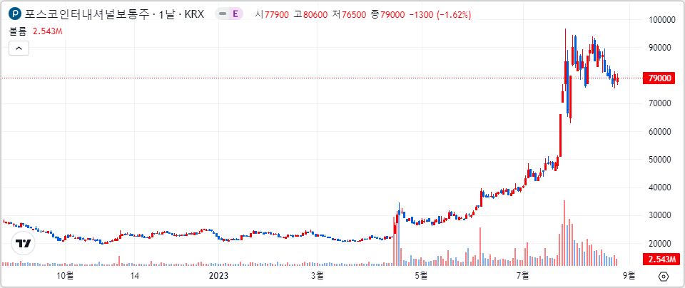 포스코인터내셔널 1년 캔들 차트
