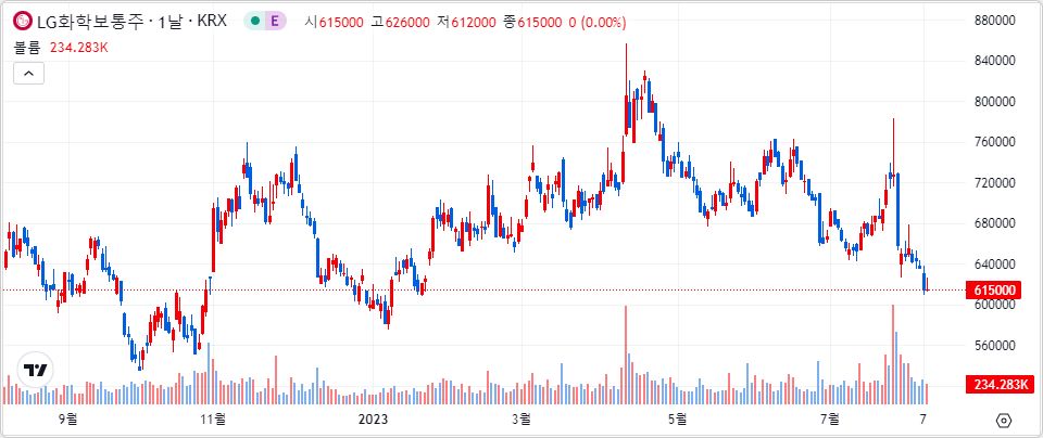 LG화학 1년 캔들 차트