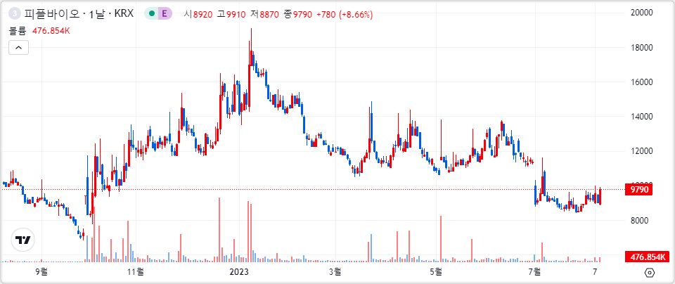 피플바이오 1년 캔들 차트