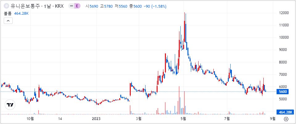 유니온 1년 캔들 차트